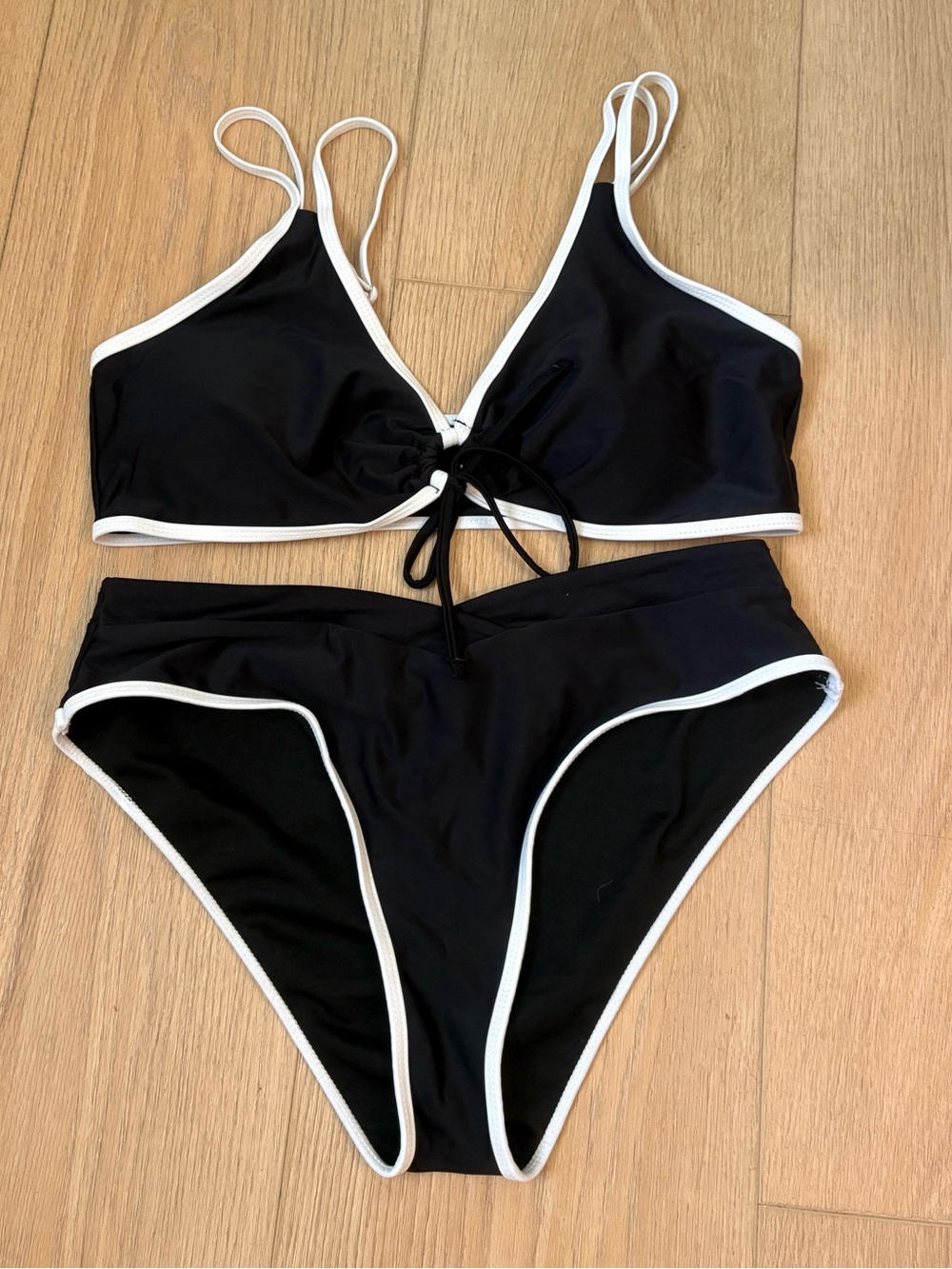 SHEIN Black Bikini with White Trim